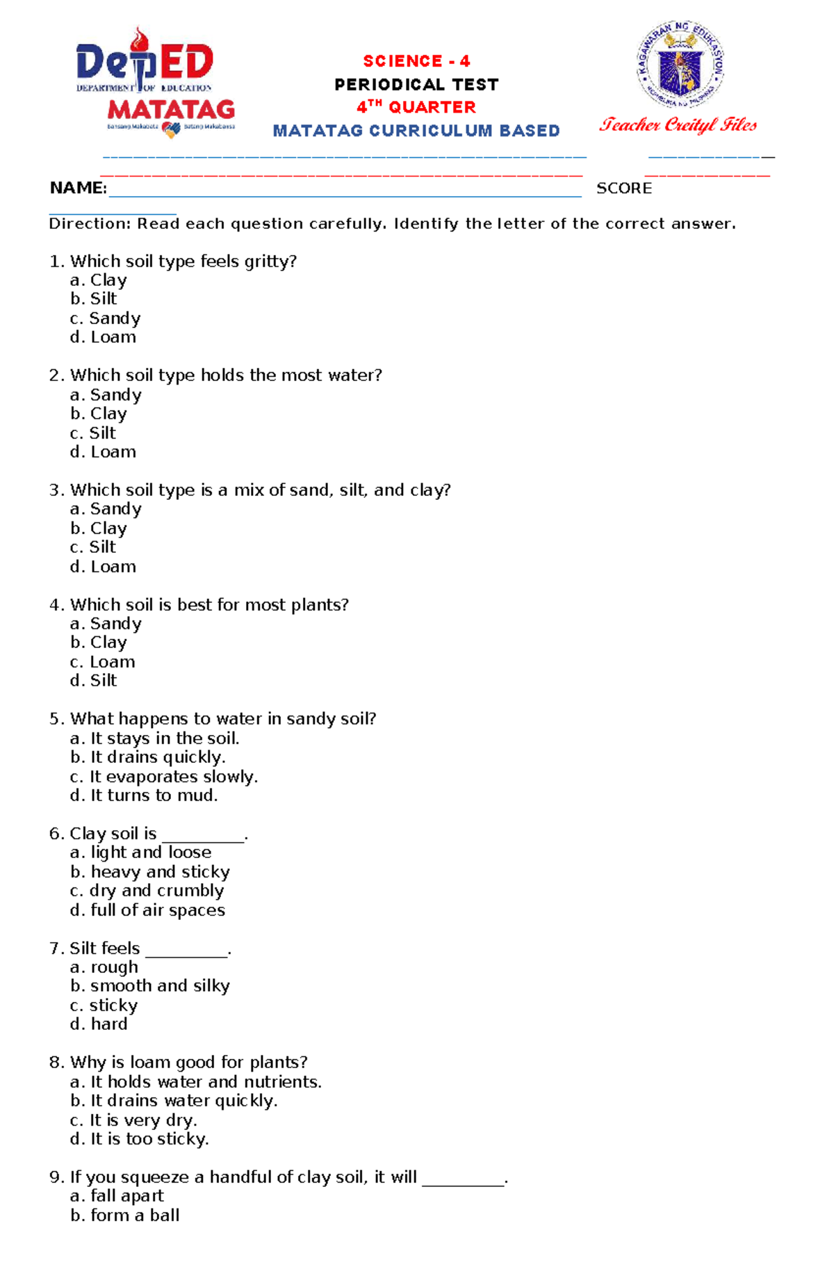 Science 4 periodical test 4th quarter: Matatag curriculum based score ...