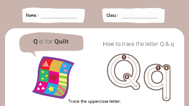 Tracing Letter Q for Quail Worksheet in Soft Brown Illustrative Style ...