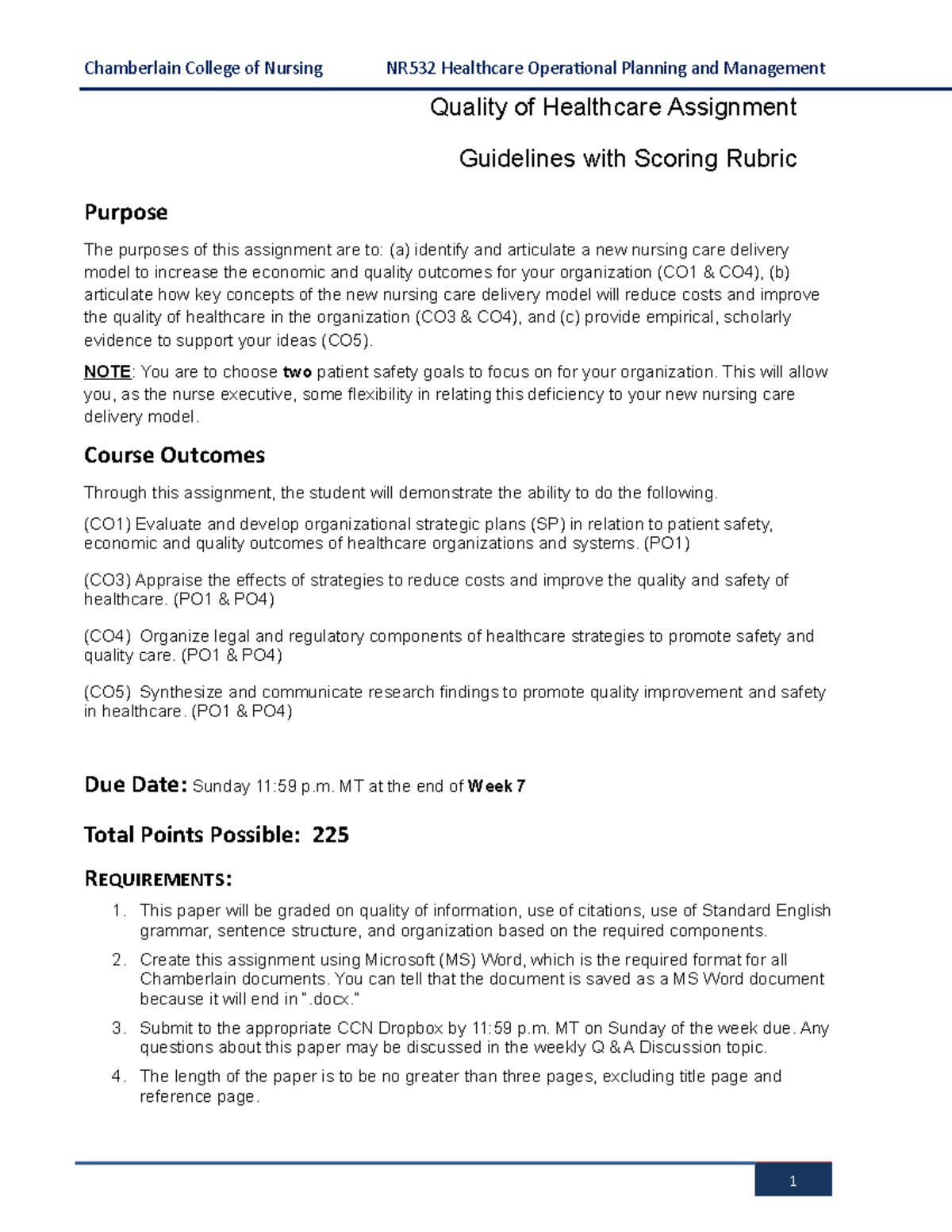 NR532 W7 Quality of Healthcare Assignment Guidelines & Rubric - Studocu