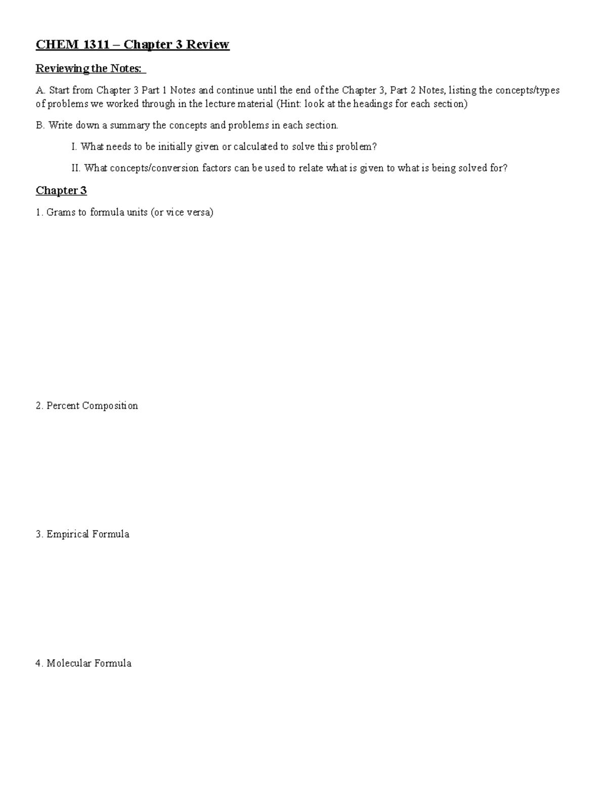 Chem 1311 Chapter 3 Review Key Concepts And Problems Summary Studocu