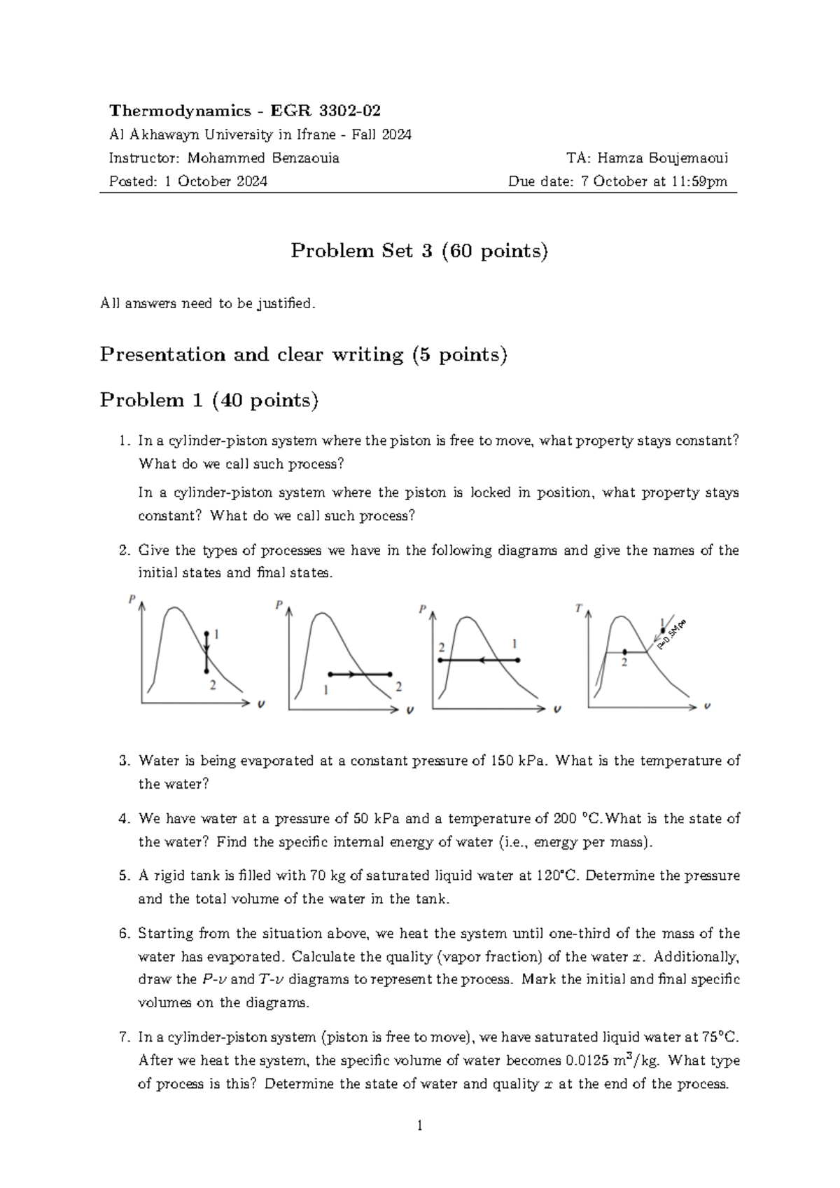 Pset3 - problem set 3 - Thermodynamics - EGR 3302- Al Akhawayn ...