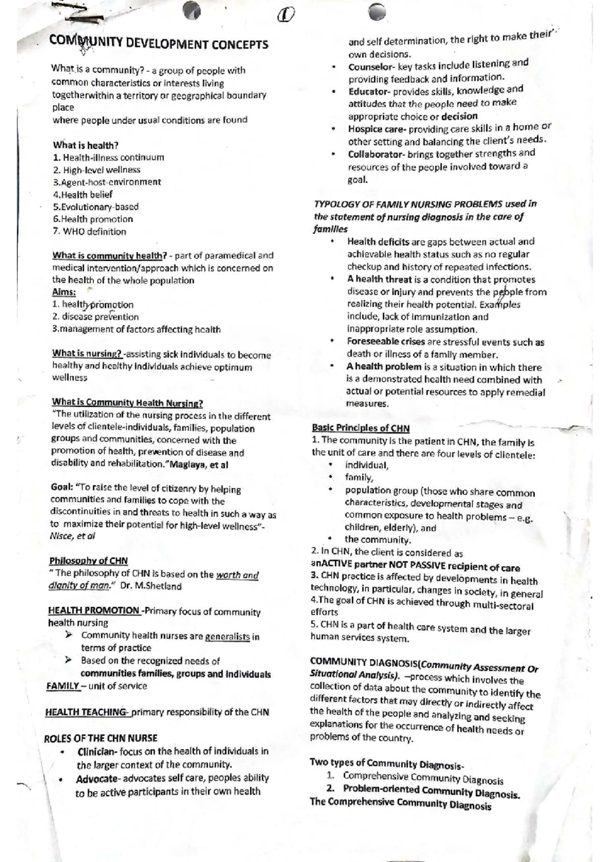 DEVELOPMENT CONCEPTS IN COMMUNITY HEALTH NURSING (CHN 101) - Studocu