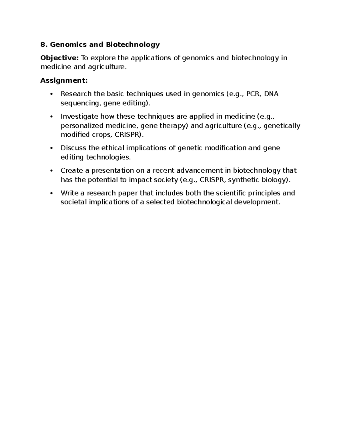 Genomics and Biotechnology - 8. Genomics and Biotechnology Objective ...