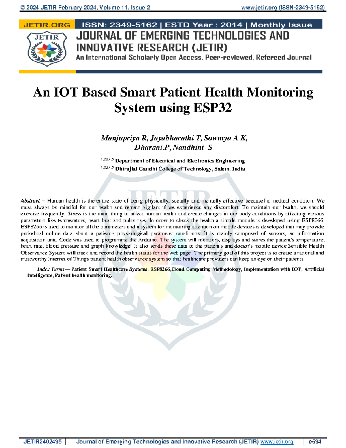 IOT-Based Smart Patient Health Monitoring System Using ESP8266 - Studocu