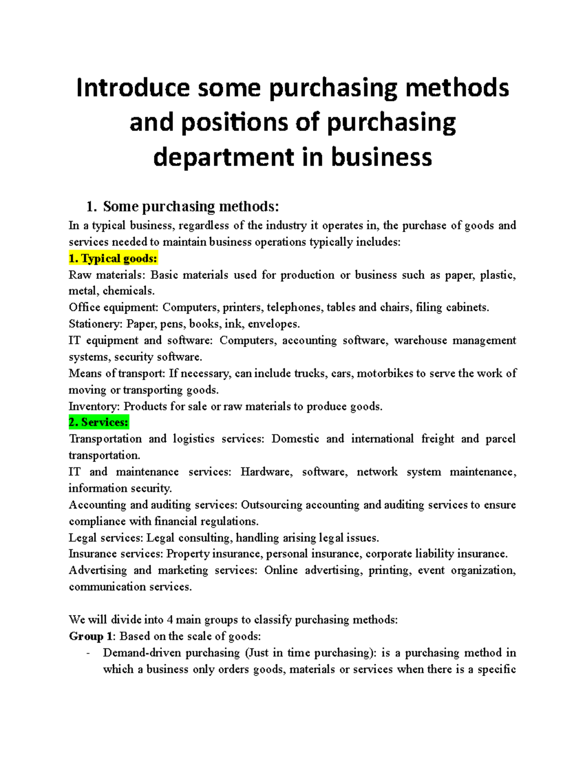 Purchasing Methods and Roles of the Purchasing Dept in Business (FDCD ...