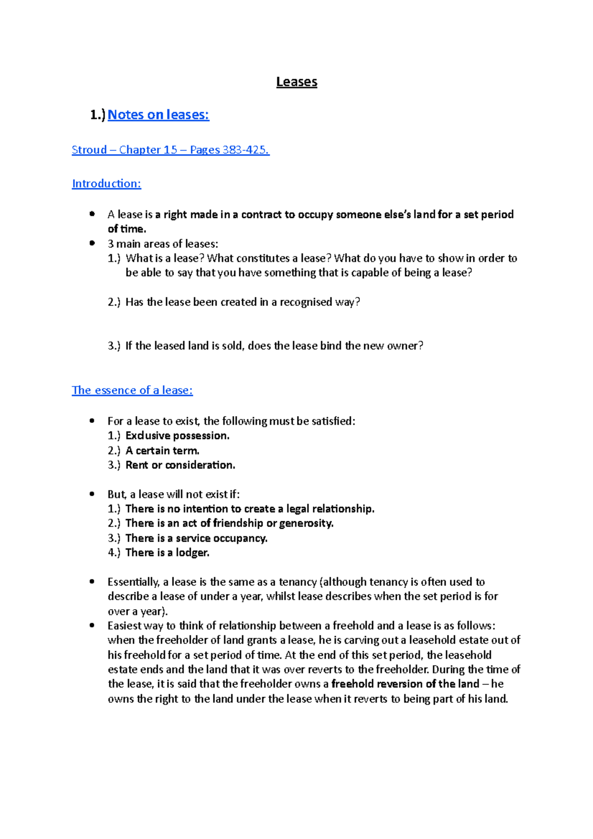 Leases Revision Notes - Law 101: Understanding Tenancies and Licences ...
