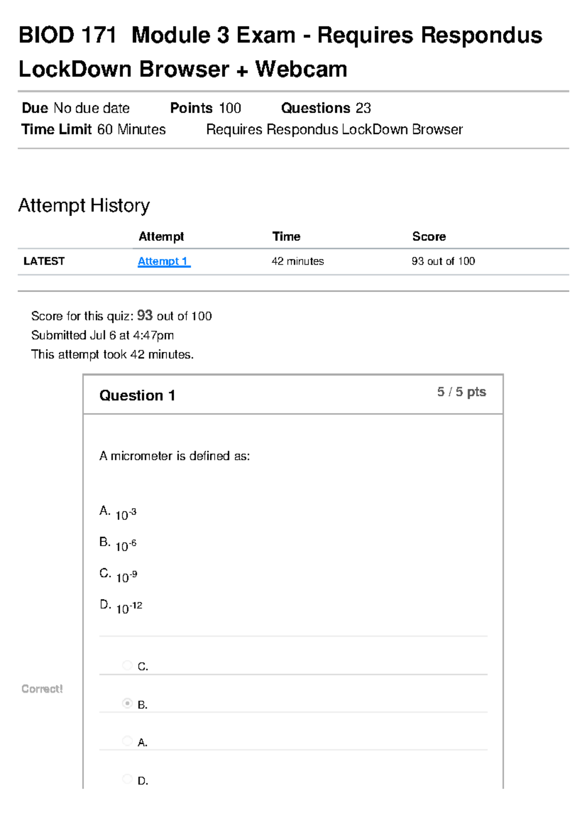 BIOD 171 Module 3 Exam: Respondus LockDown Browser Required - Studocu