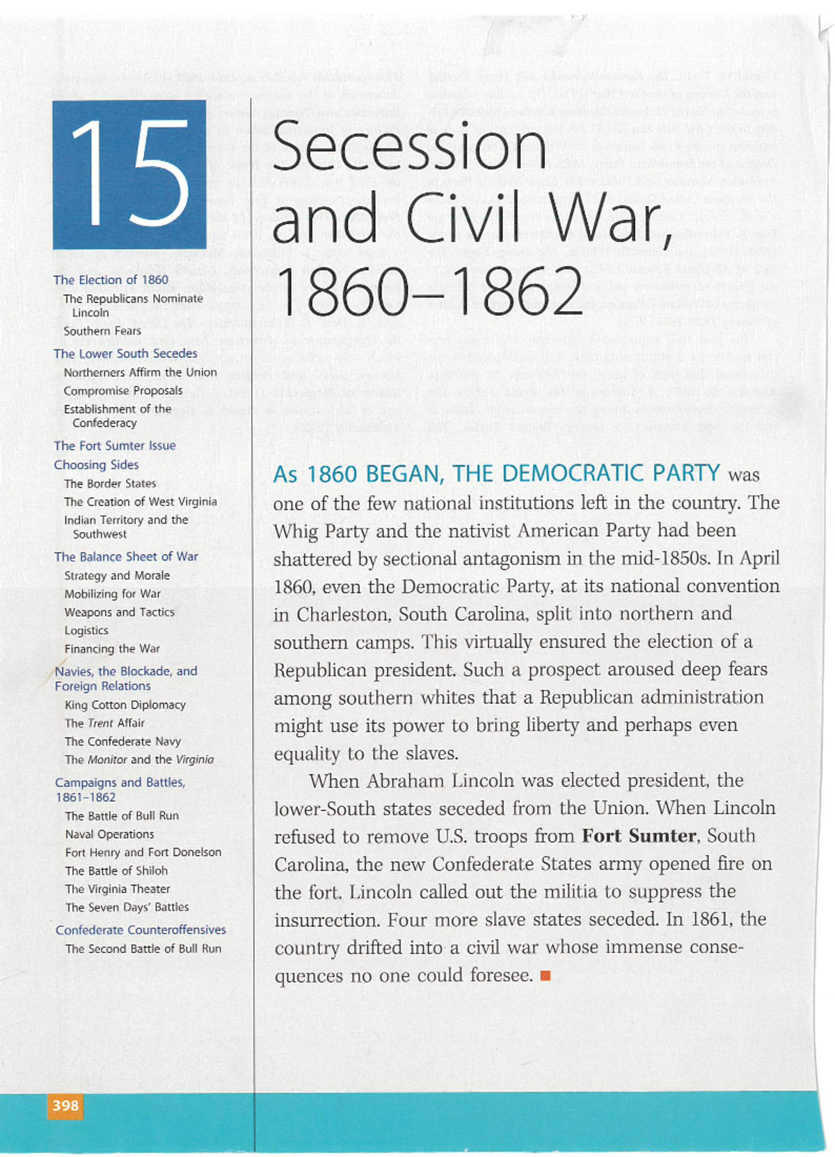 Chapter 15: Secession and Civil War - The Election of 1860 and Its ...