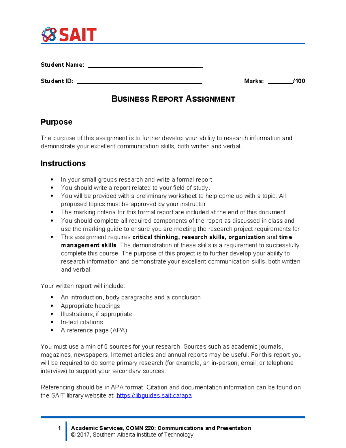 Comn220 Business Report Assignment Guidelines and Requirements - Studocu