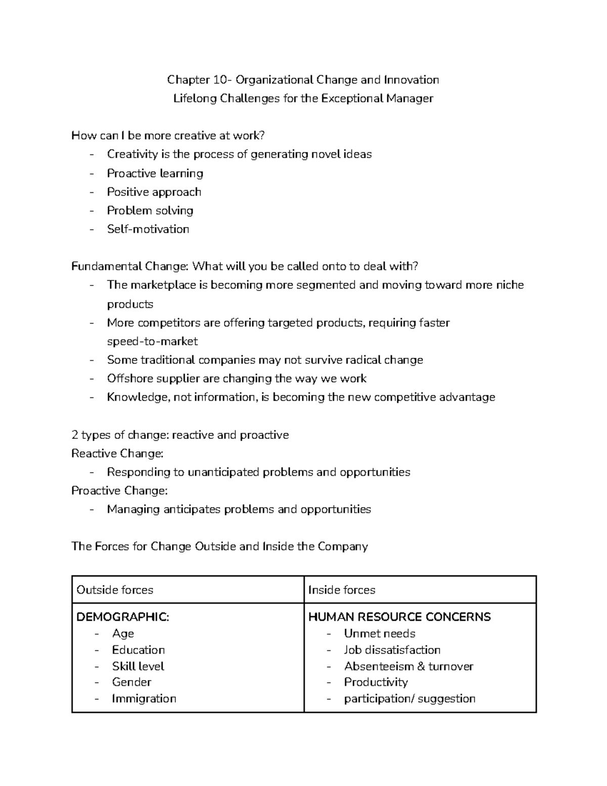 Chapter 10 Notes: Org Change & Innovation for Exceptional Managers ...