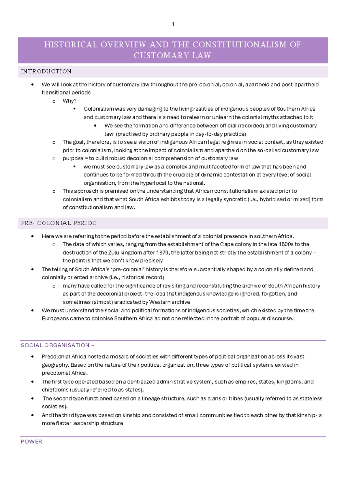 Customary Law Notes: A Historical and Constitutional Analysis - Studocu