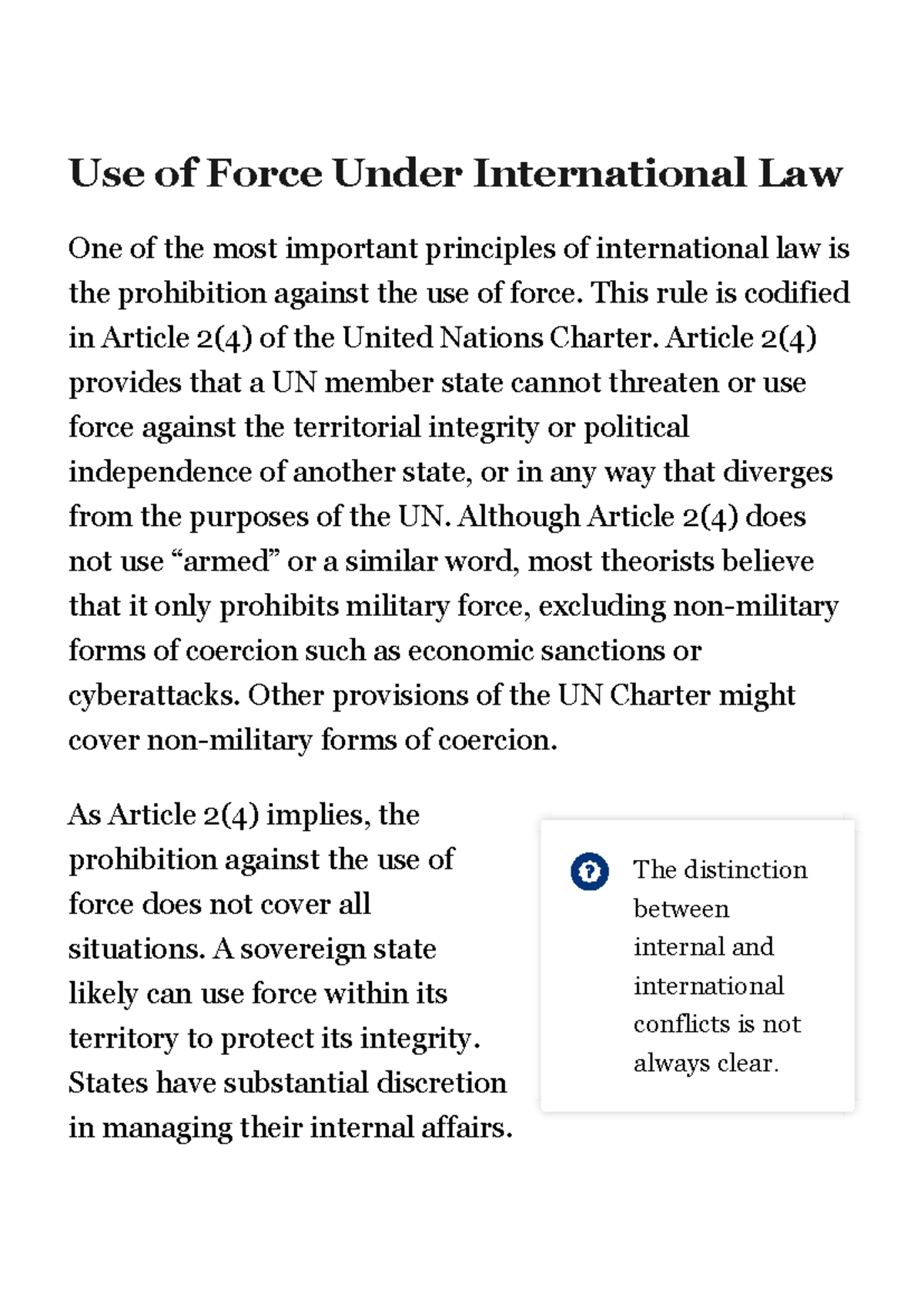 Use of Force Under International Law: Key Principles and Exceptions ...
