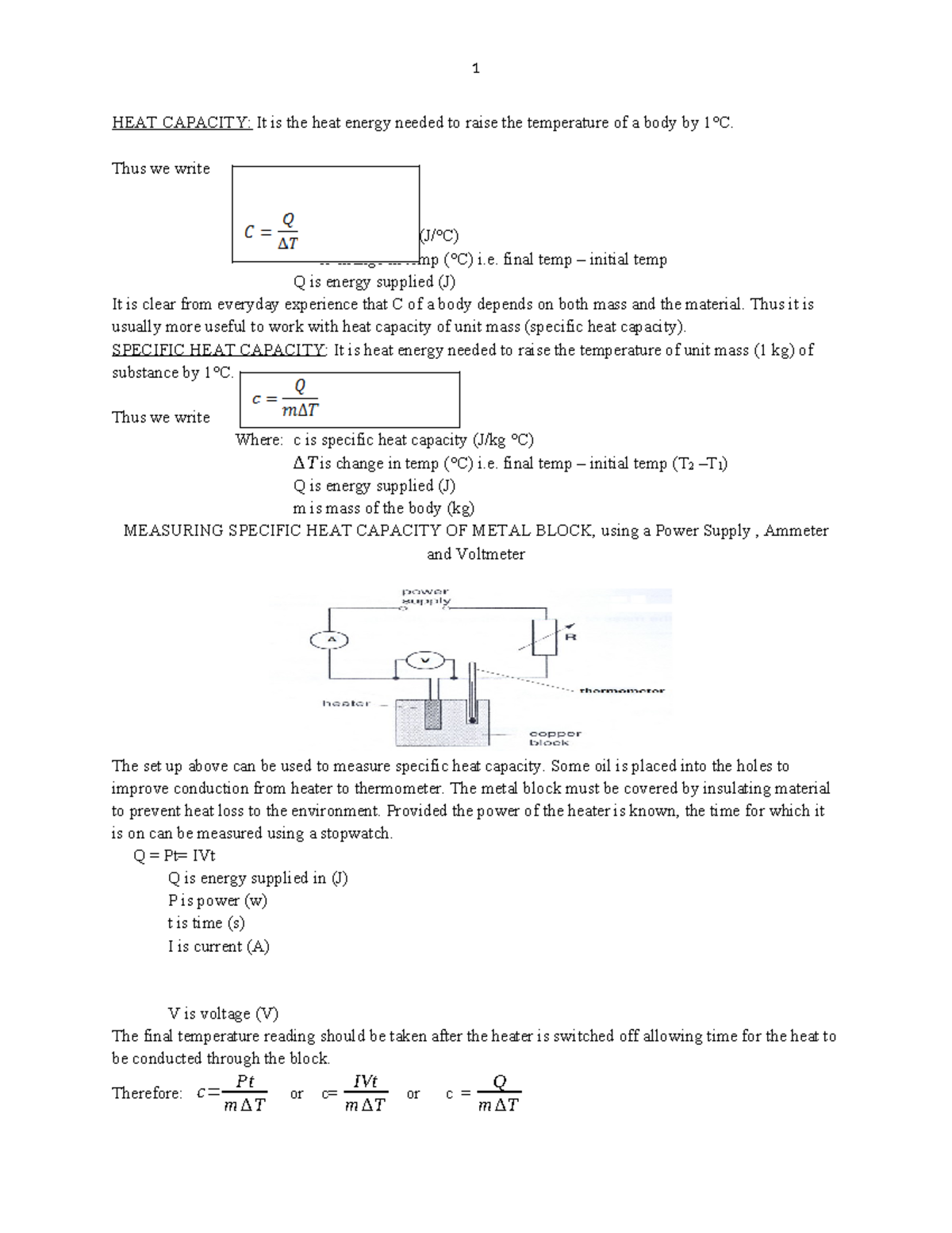 HEAT Capacity & Specific Heat: Physics Revision Q1 Notes - Studocu