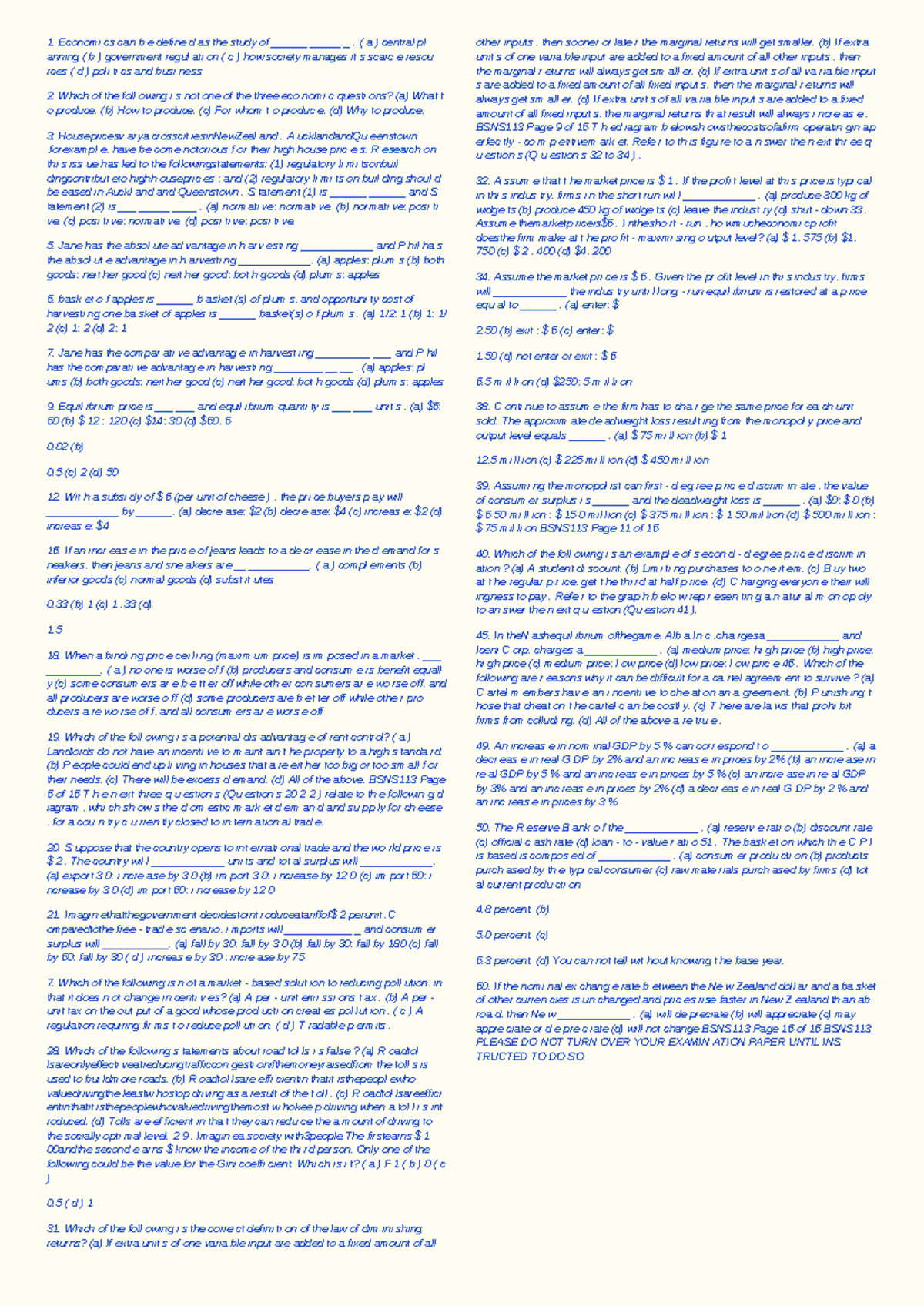 BSNS113 Economics Cheat Sheet for Final Exam Preparation - Studocu