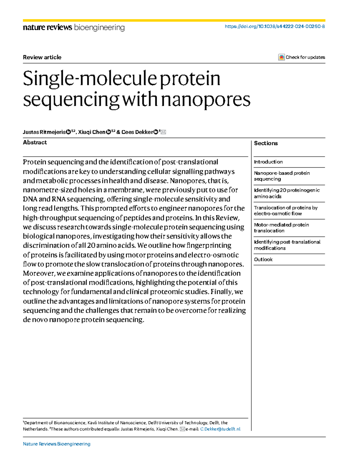 Single Molecule Protein Sequencing with Nanopores: A Review - Studocu