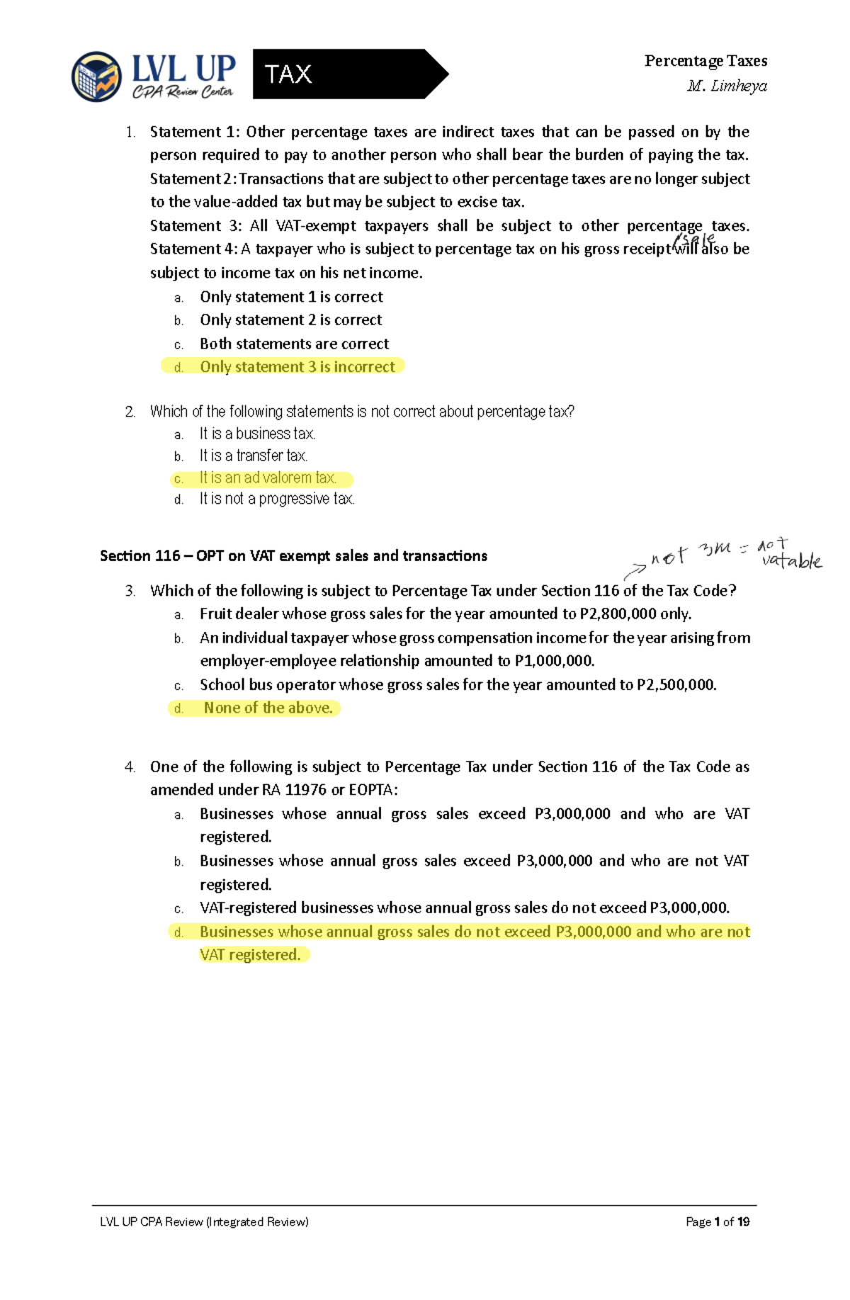 TAX 101: Comprehensive Notes on Percentage Taxes and Related Concepts ...