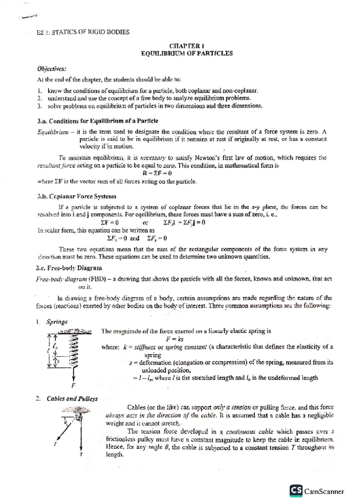 ES 1: Statics of Rigid Bodies - Chapter 1 Equilibrium of Particles ...