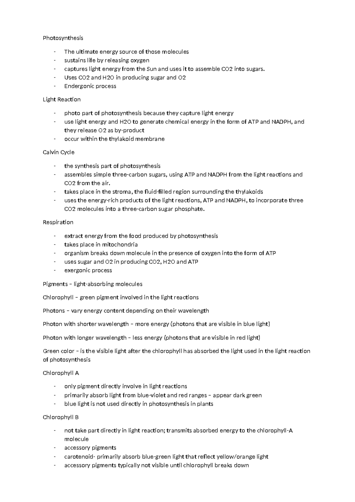 BIOL 101: Photosynthesis and Energy Transformation Notes - Studocu