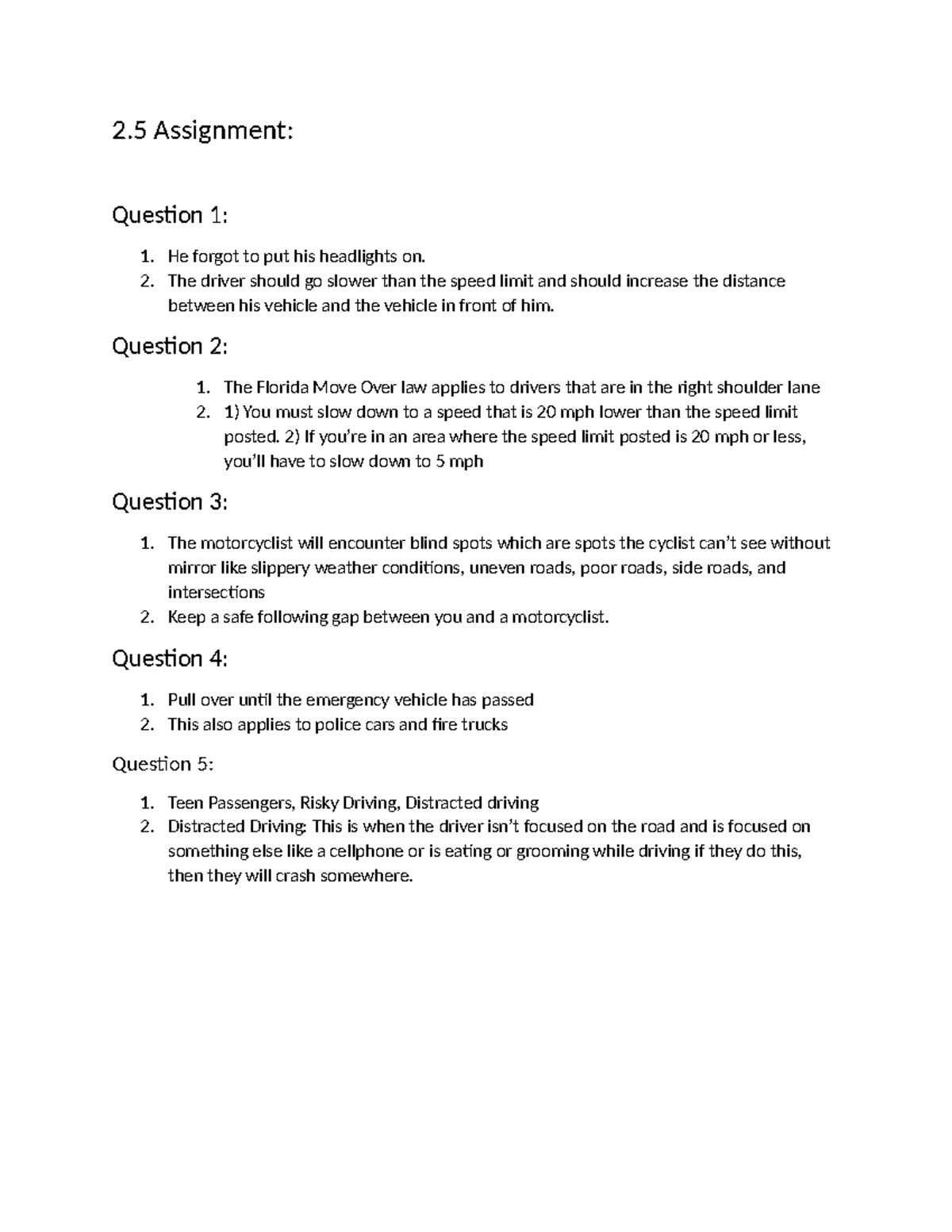 25 Assignment: Safe Driving Practices and Laws Overview - Studocu