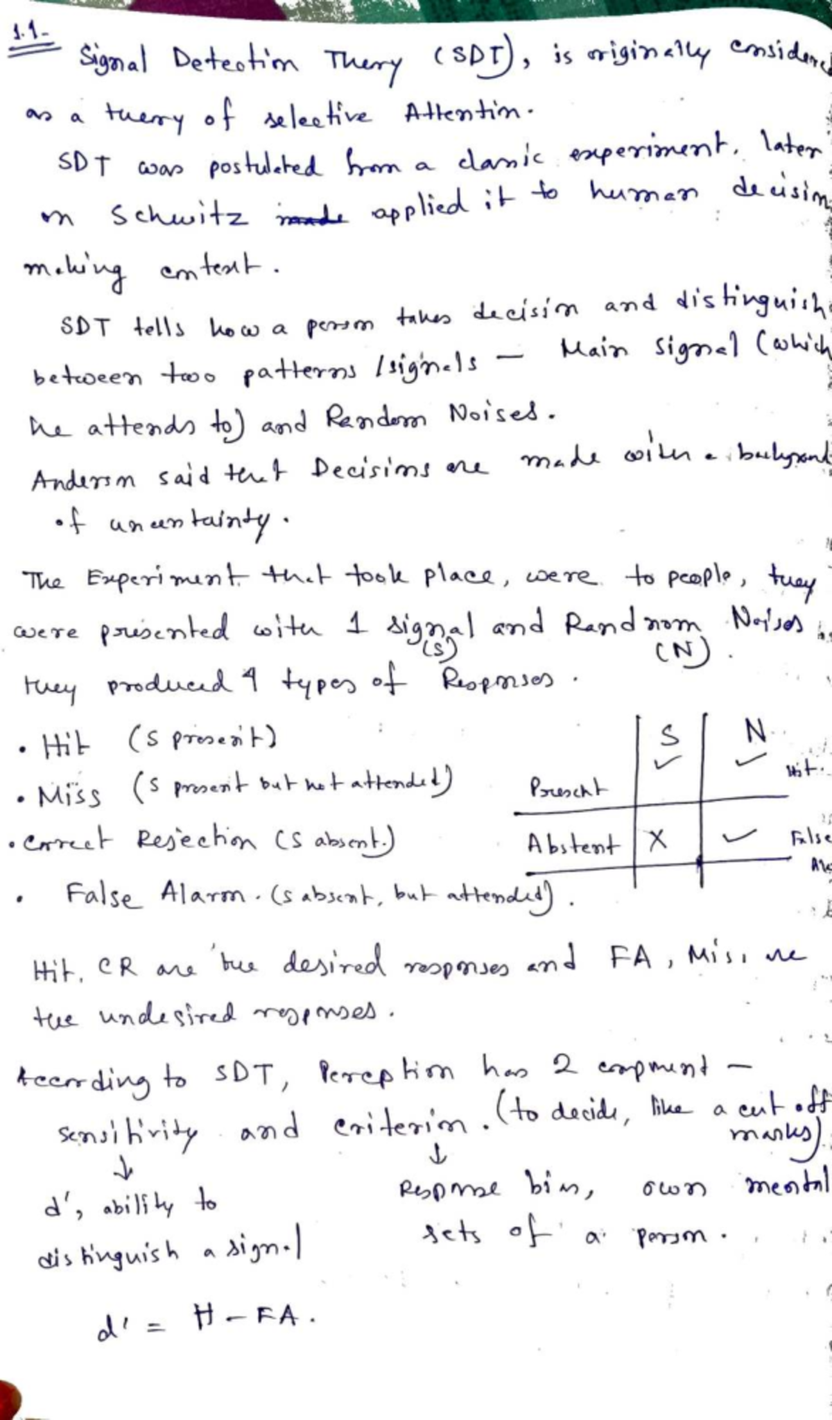 SDT Overview: Signal Detection Theory for 5 Marks - Important Notes ...