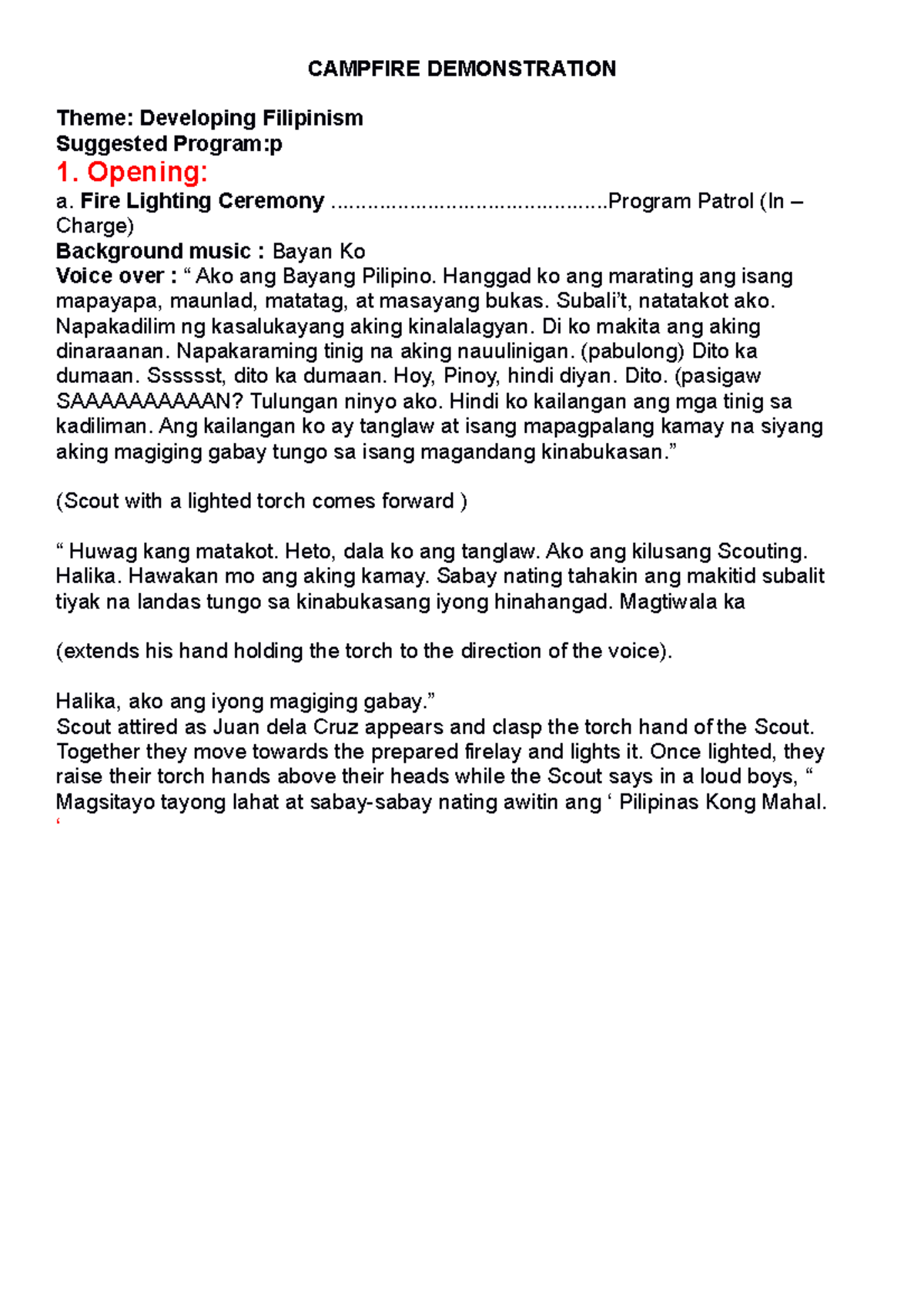 Campfire Demonstration Ceremony: Celebrating Filipinism in SA SIGA ...