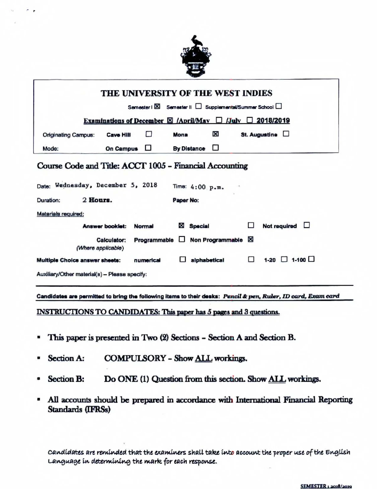 ACCT 1005 Financial Accounting Past Exam Paper - December 2022 - Studocu