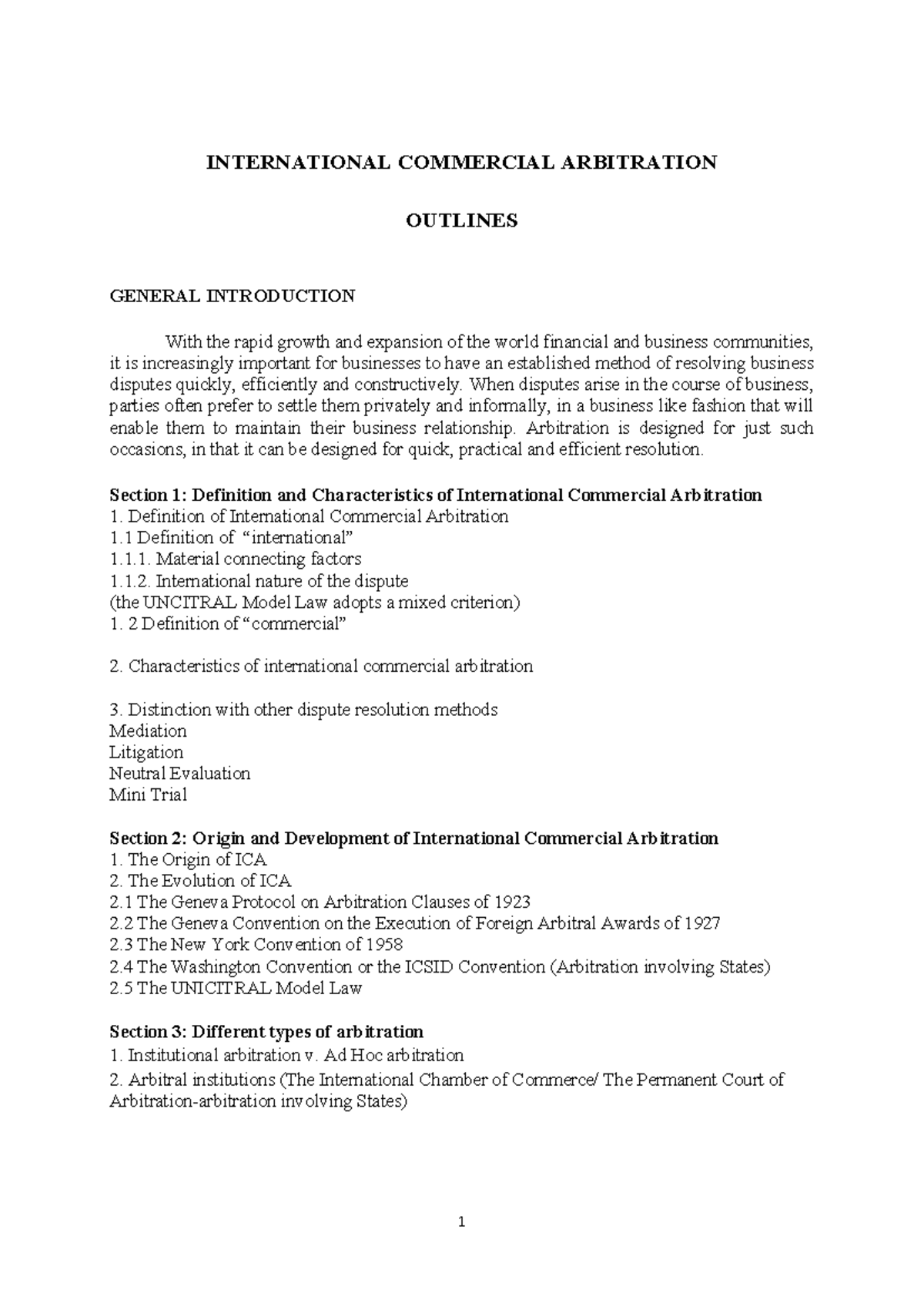 ICA Outlines: General Introduction to International Commercial ...