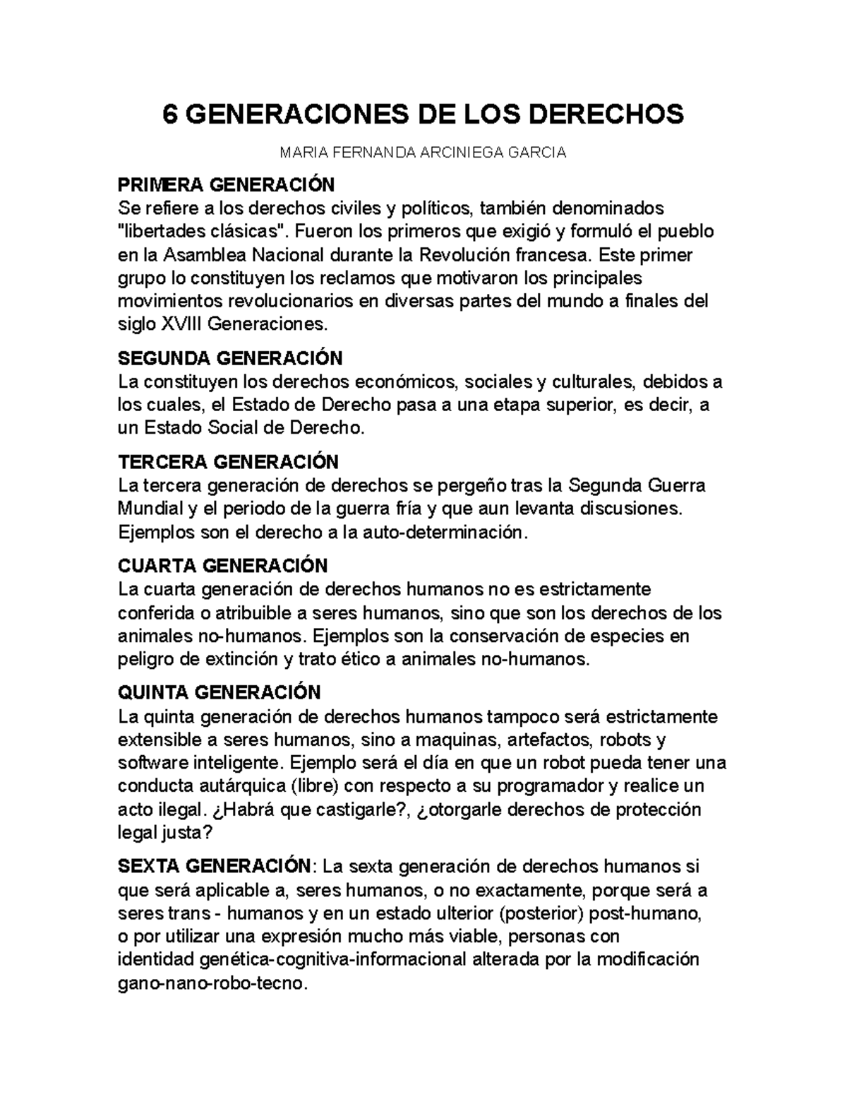 6 Generaciones de los Derechos Humanos en la Historia Moderna - Studocu