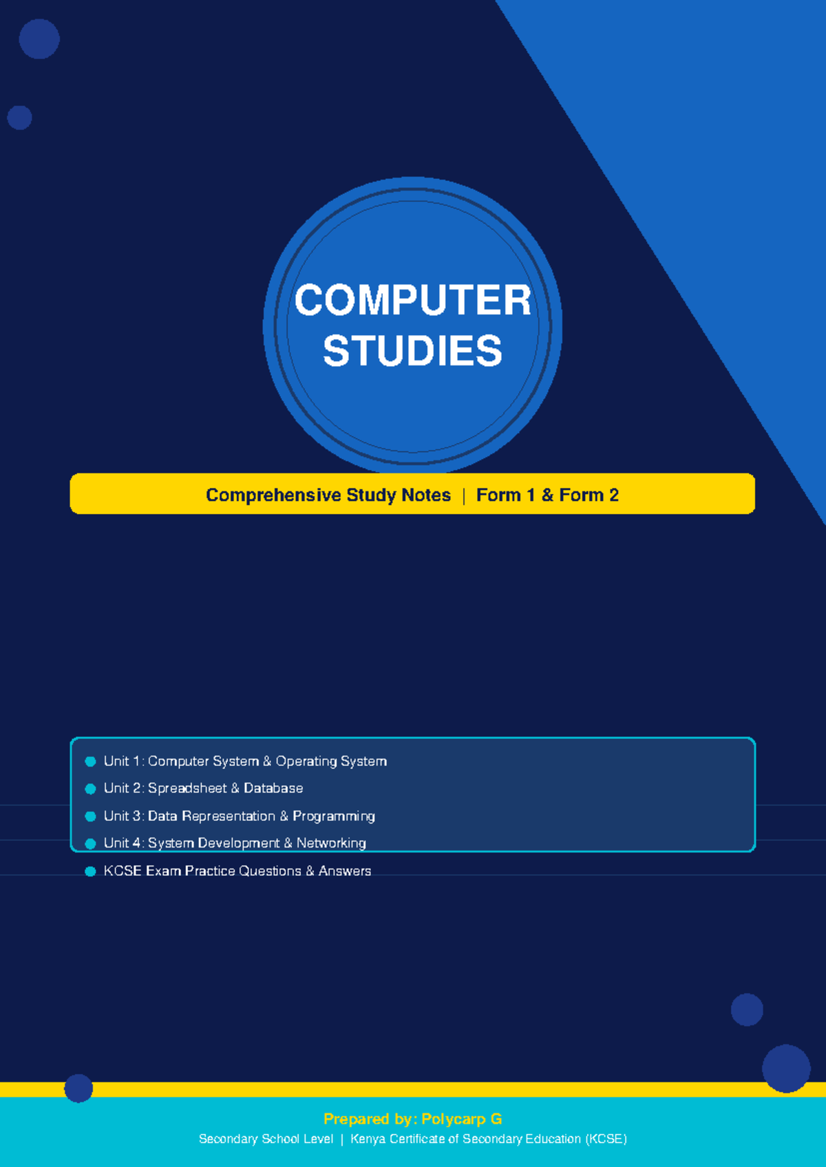 COMPUTER STUDIES KCSE Comprehensive Study Notes & Exam Prep - Studocu