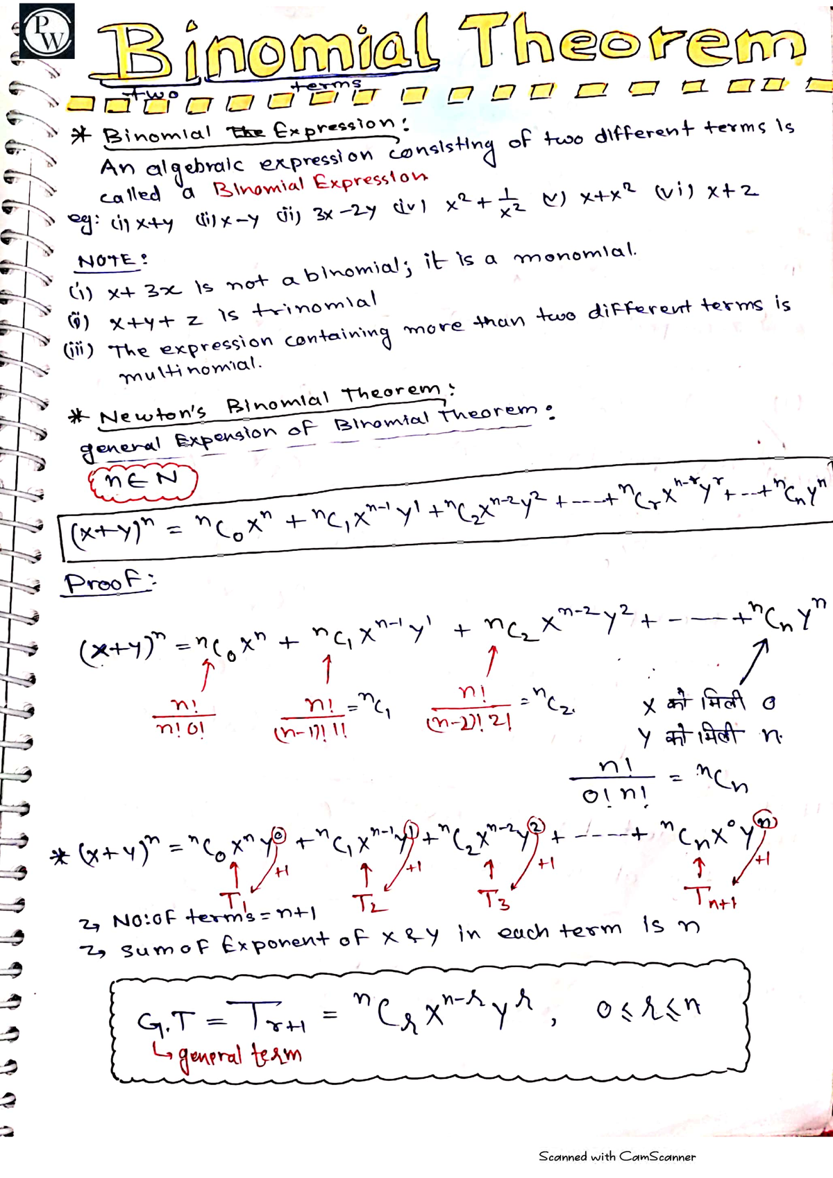 Binomial Theorem Notes for JEE 2024 - Handwritten Insights - Studocu