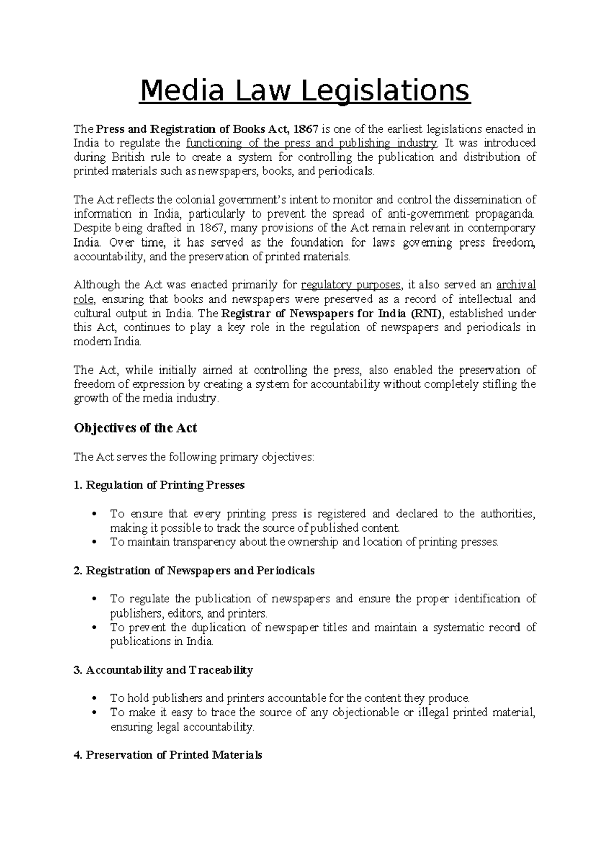 Media Law Legislations - It was introduced during British rule to ...