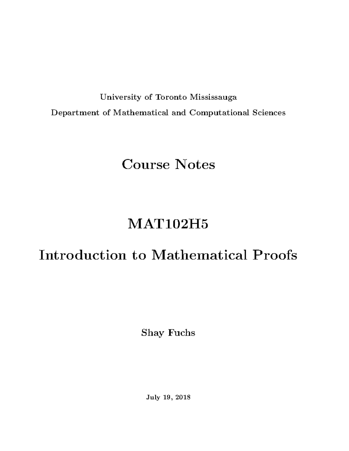 MAT102H Lecture Notes: Introduction to Mathematical Proofs - Studocu