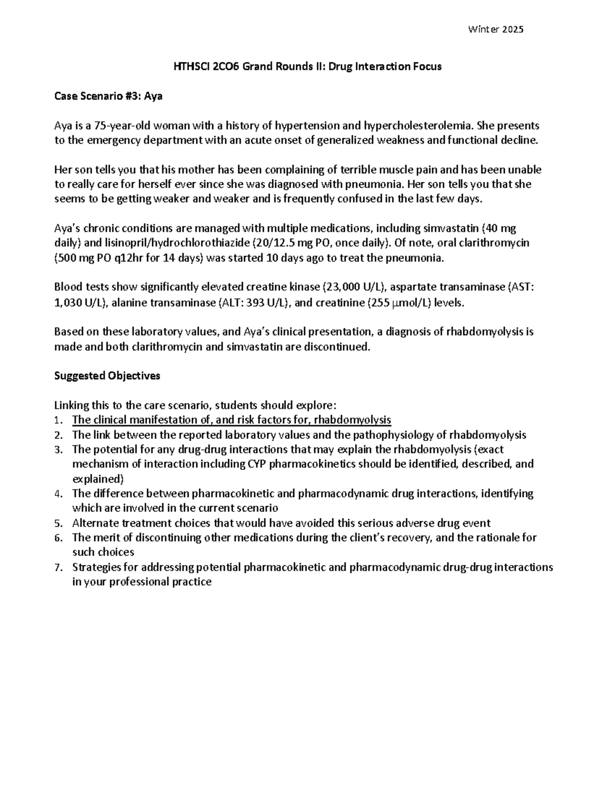 2025 HTHSCI 2CO6 Grand Rounds II: Rhabdomyolysis & Drug Interactions ...