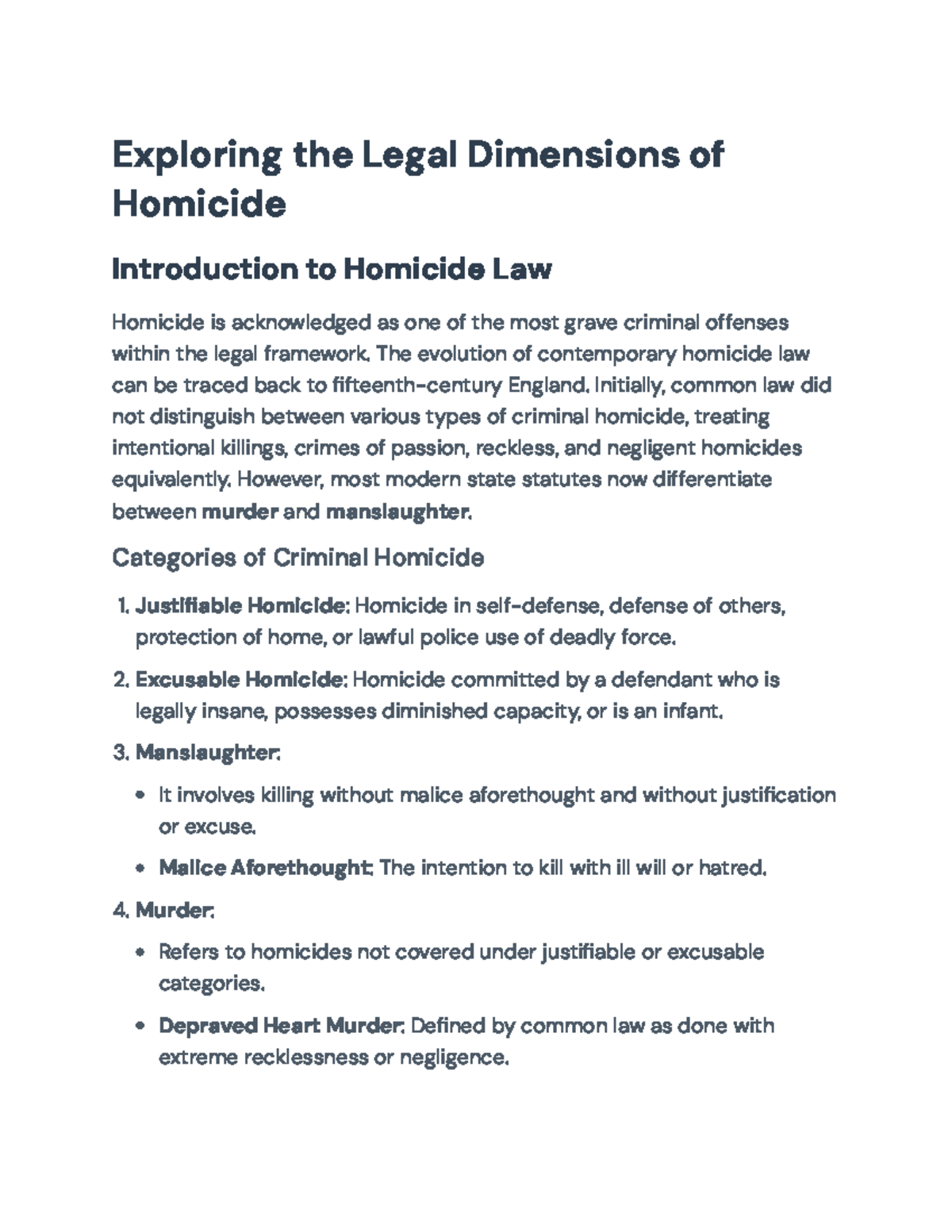 Exploring Legal Aspects of Homicide Law: Categories and Definitions ...