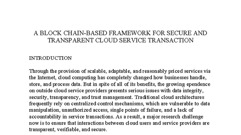 A BLOCK FRAMEWORK FOR SECURE CLOUD SERVICE TRANSACTIONS - Studocu