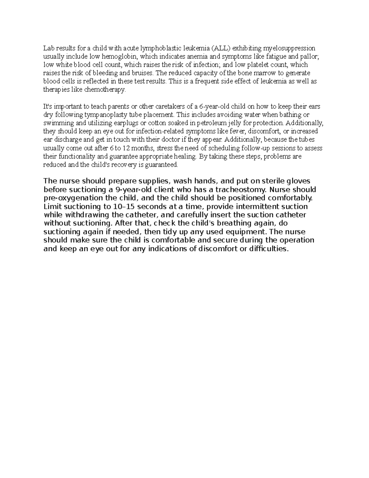 Pediatrics Post Assessment - Lab results for a child with acute ...