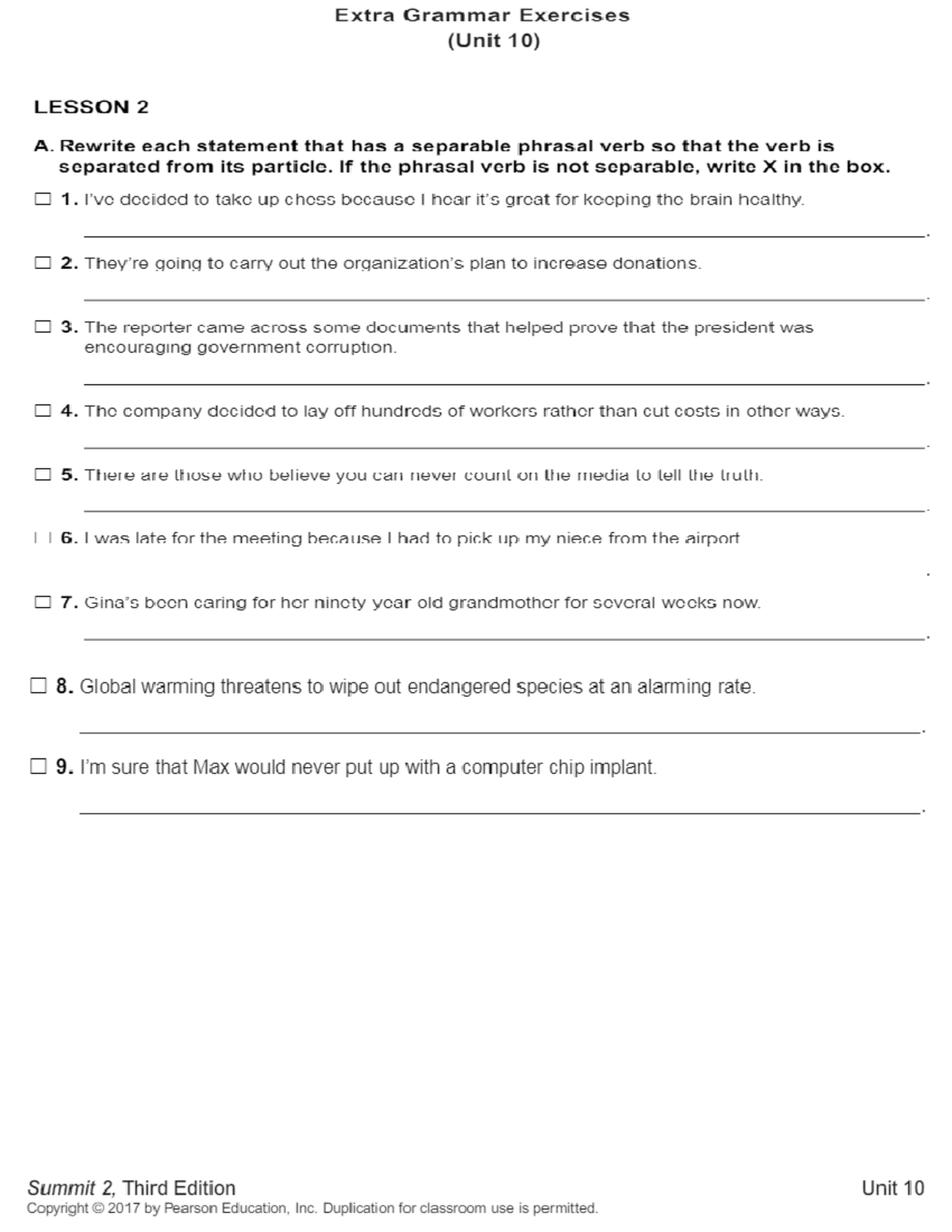 Extra Grammar Exercises Unit 10 - Summit 2 Lesson 2 - Studocu