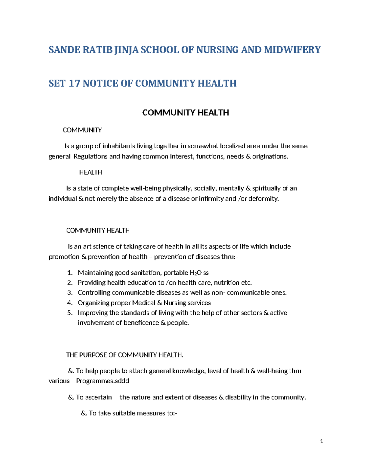 Community Health 1-1: Comprehensive Notes on Health Concepts and ...