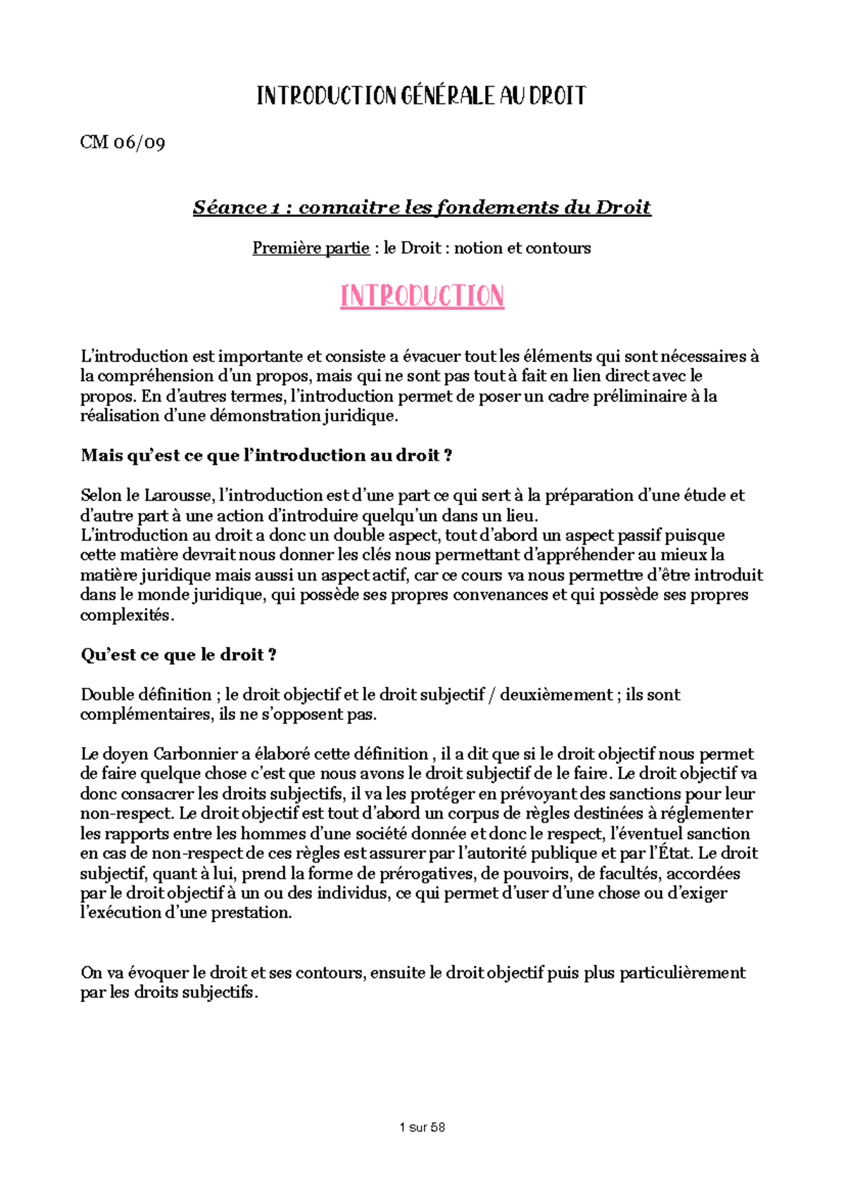 Introduction au droit - Introduction générale au droit CM 06/ Séance 1 ...