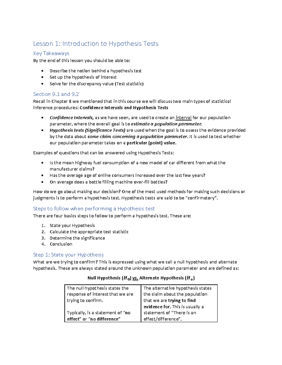 AFM 113 Week 8 Lesson: Key Takeaways on Hypothesis Testing - Studocu
