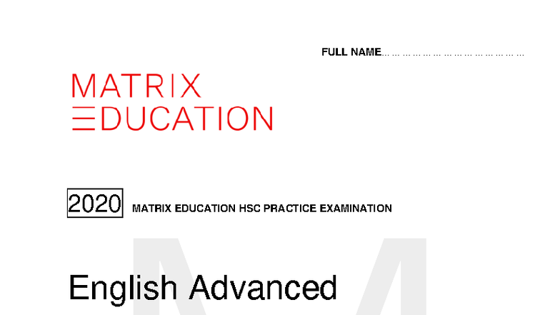 HSC English Adv Paper 1 - Matrix Practice Exam 2020 - Studocu