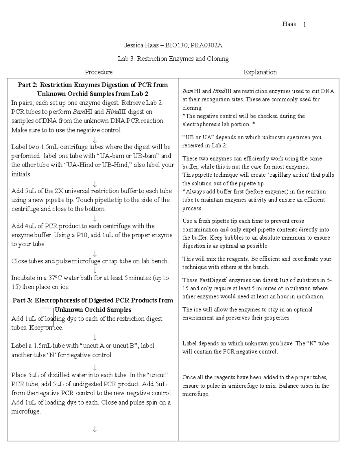Lab 3 Flow Chart - Haas 1 Jessica Haas – BIO130, PRA0302A Lab 3 ...