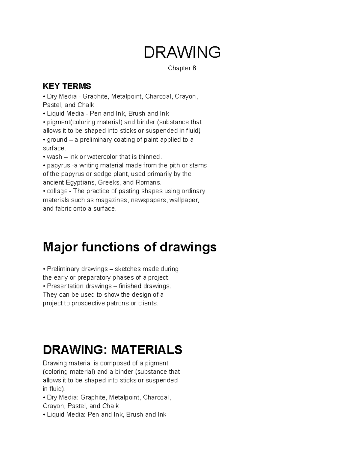 Chapter 6 - Drawing Techniques and Materials by Prof. Young Kim - Studocu