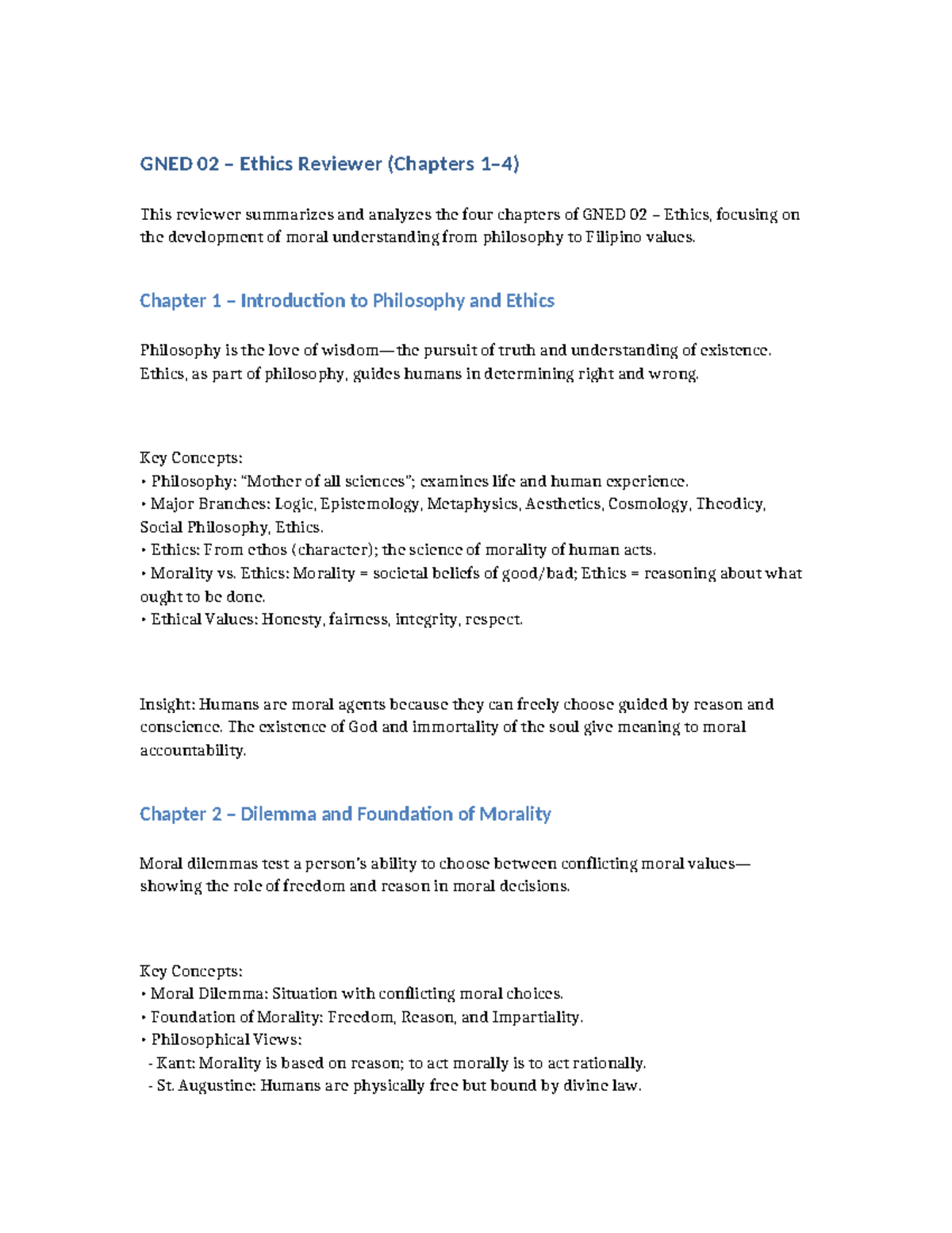 GNED 02 Ethics Final Exam Reviewer: Key Concepts & Insights - Studocu
