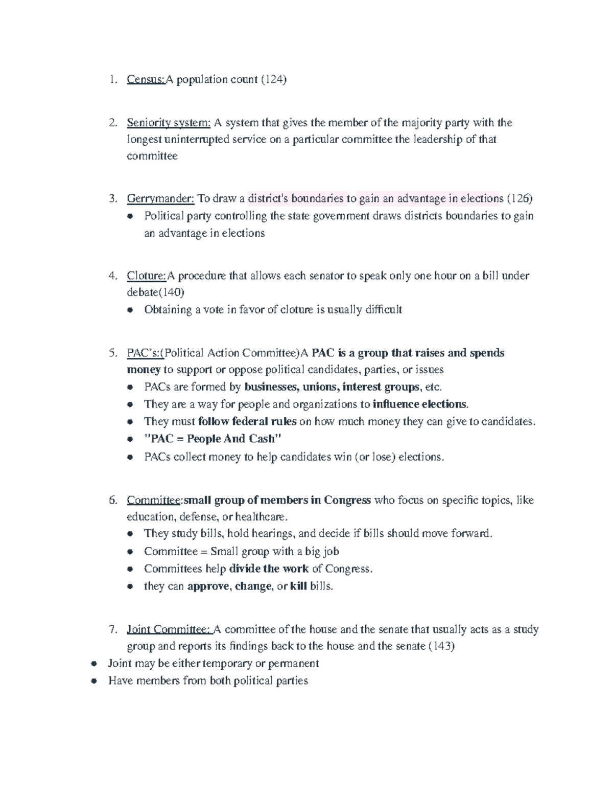 Government Study Guide: Congressional Terms & Processes (POL 124) - Studocu
