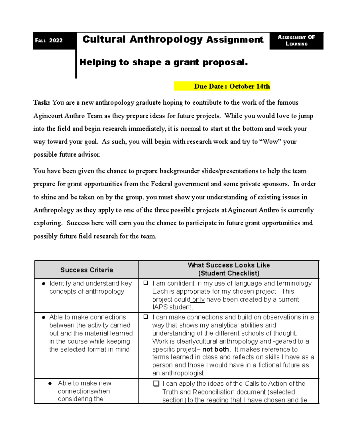FALL 2022 Cultural Anthropology Assignment: Grant Proposal Insights ...
