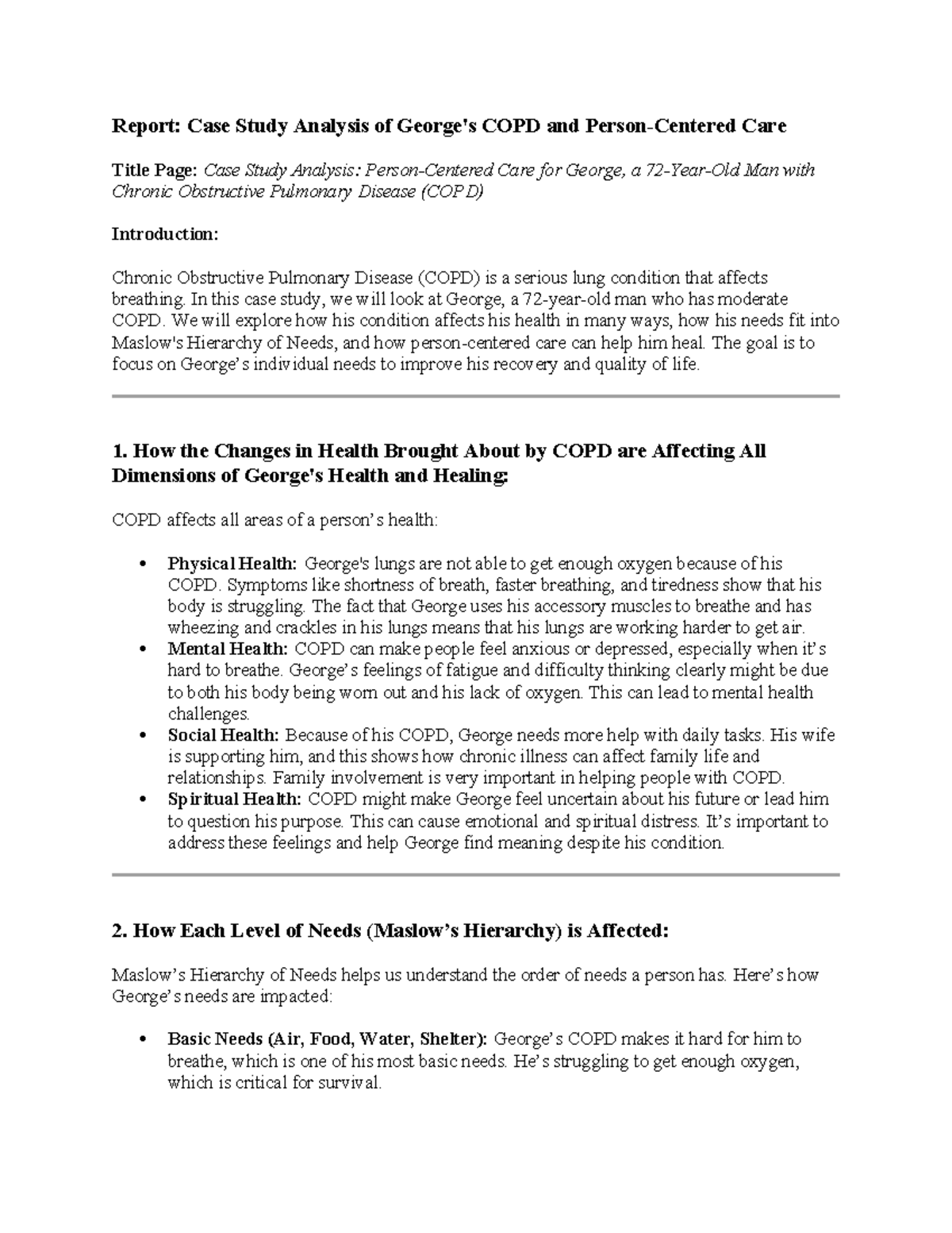 Case Study Analysis of COPD & Person-Centered Care for George - Studocu