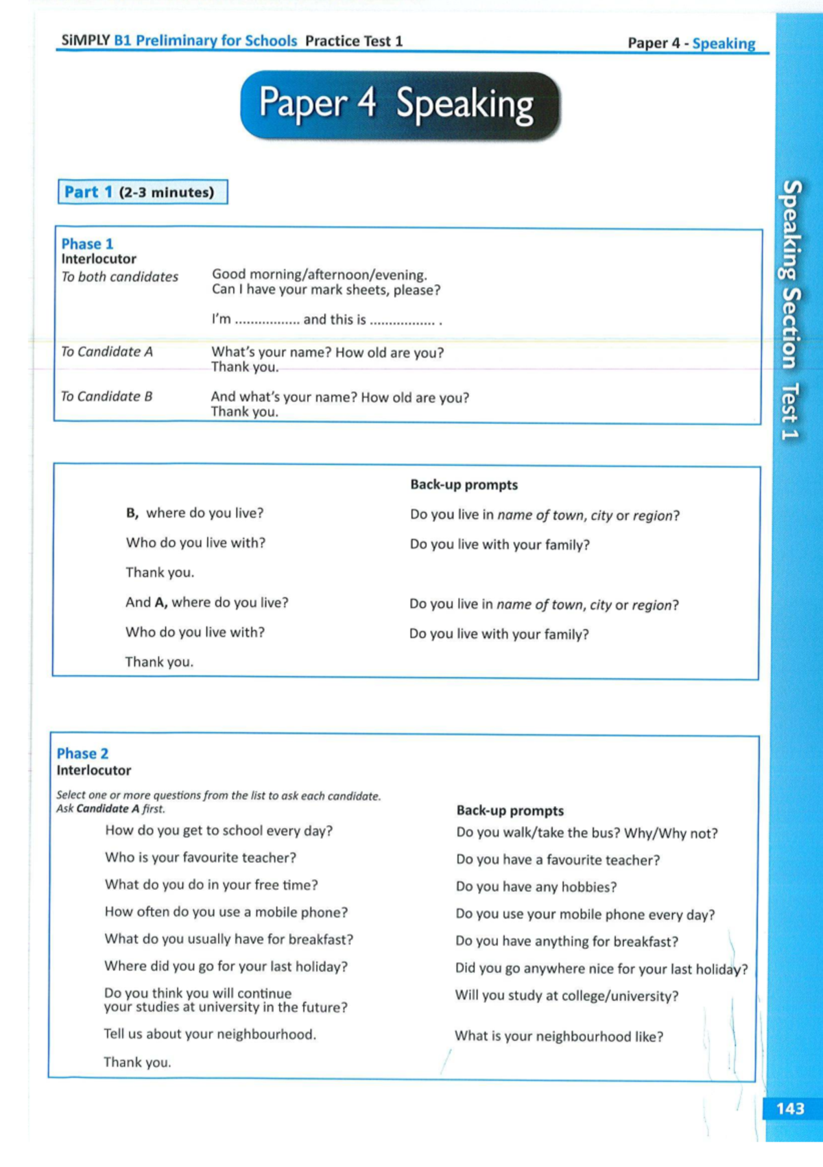 SiMPLY B1 Preliminary for Schools Practice Test 1: Speaking Test 1 ...