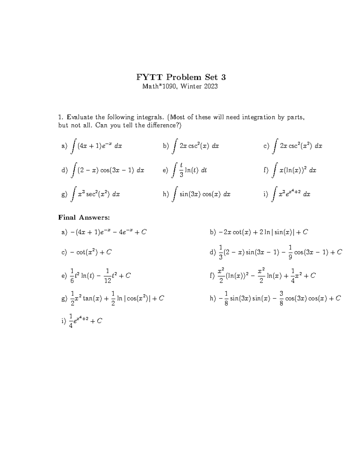 W23 Math 1090 - FYTT Problem Set 3 Solutions - Studocu