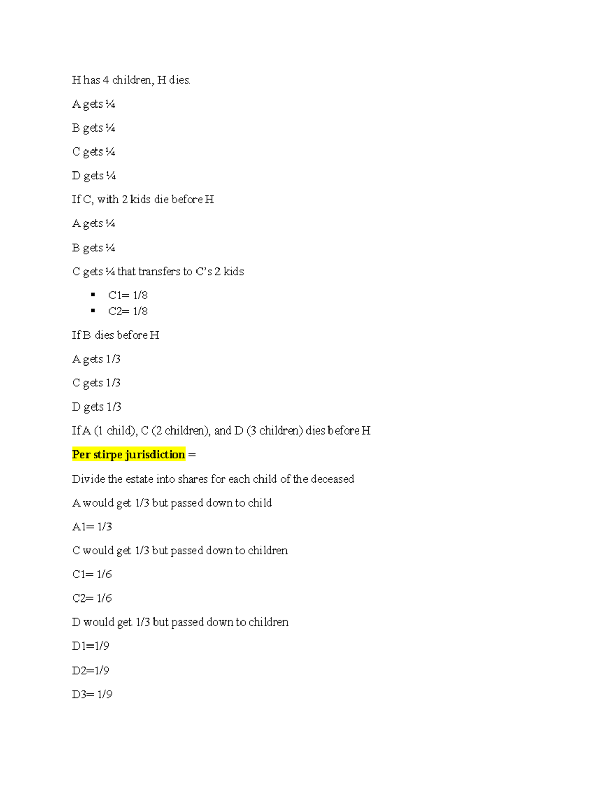 Stirpe & UPC Example: Estate Distribution Among Heirs - Studocu
